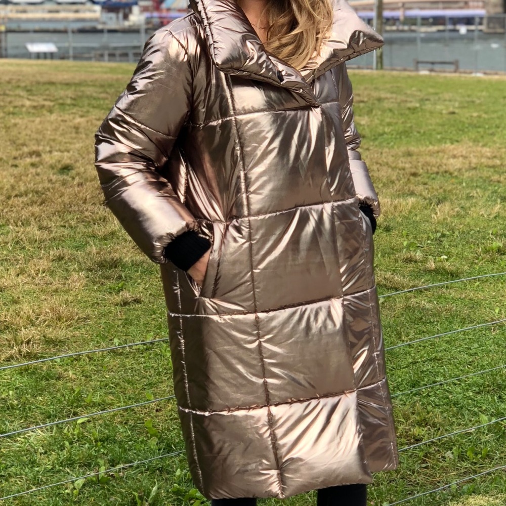 Super Warm Bronze Long Winter Puffer Coat